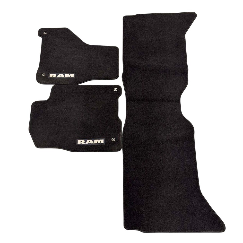 Dodge RAM OEM Carpet Floor Mats 3-Piece Set Black Embroidered Logo Front Rear
